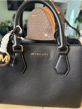 Michael Kors Black Pebbled Leather Satchel with Gold Hardware